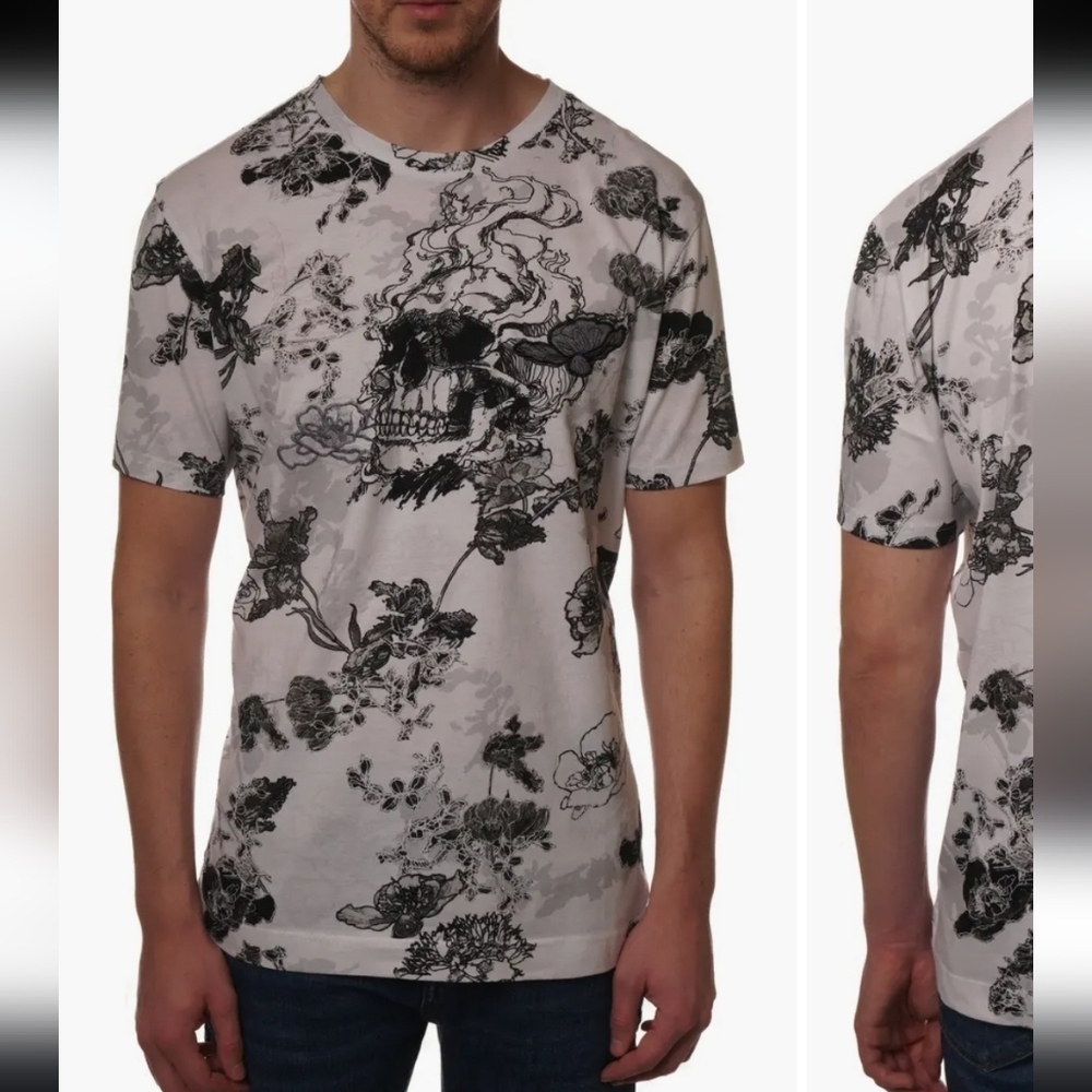 Robert Graham Black and White Skull Graphic Tee Salata Sz M